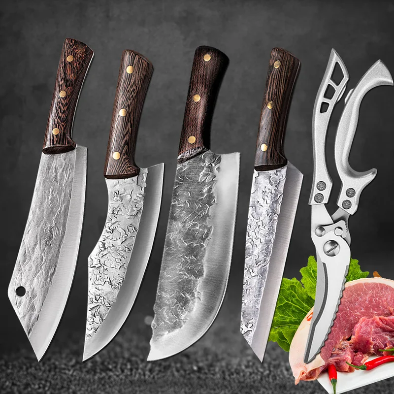 

Kitchen Knife Set Forged 5Cr15Mov Stainless Steel Meat Cleaver Vegetables Slicer Chef Butcher Knives Chicken Bone Scissors