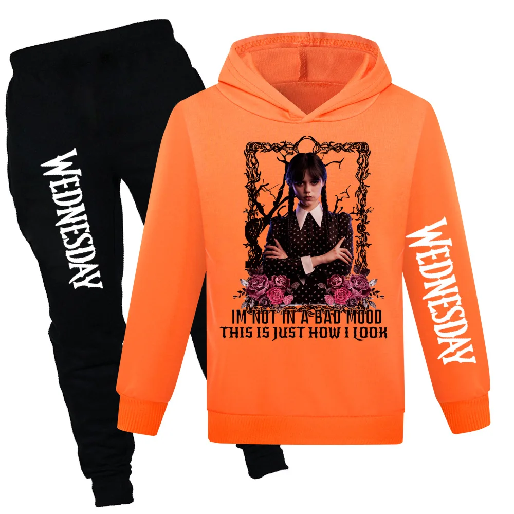2023 Hot Sale Children Hoodie Sets Wednesday Addams Clothes Kids Long Pants Autumn Jogger Sweatshirts Suits Toddler Girls Boys