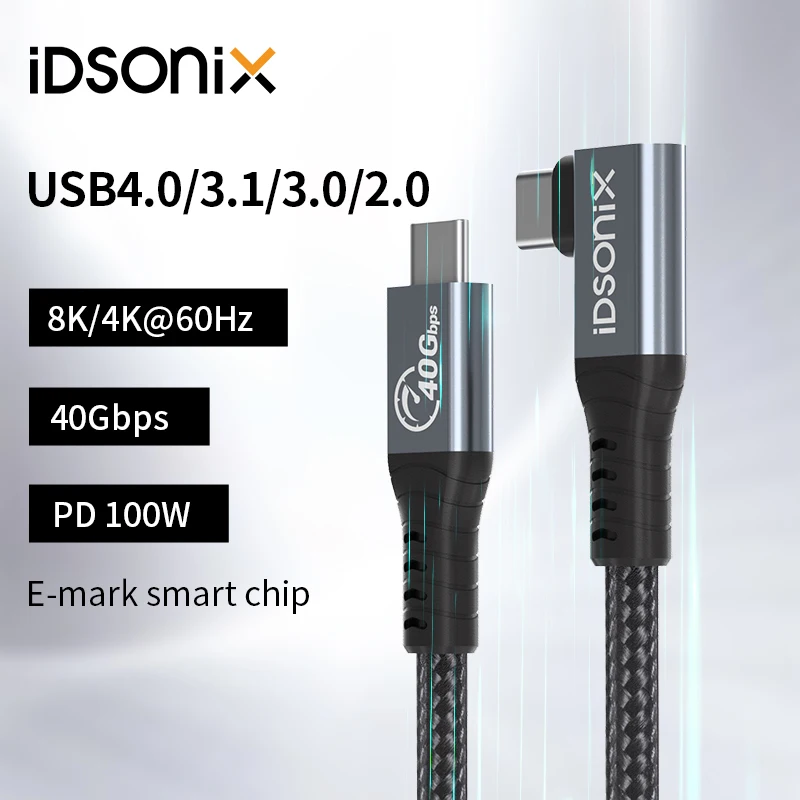 Удлинительный кабель iDsonix USB C, кабель типа C, поддерживает кабель передачи данных 40 Гбит/с для Thunderbolt 4, один кабель 8K или двойной 4K Disp