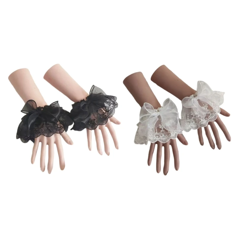 

HXBA Decorative Wrist Cuffs for Woman Pleated Cuffs with Bowknot Decors Detachable Shirt Sleeve Cuffs Decorate Accessories