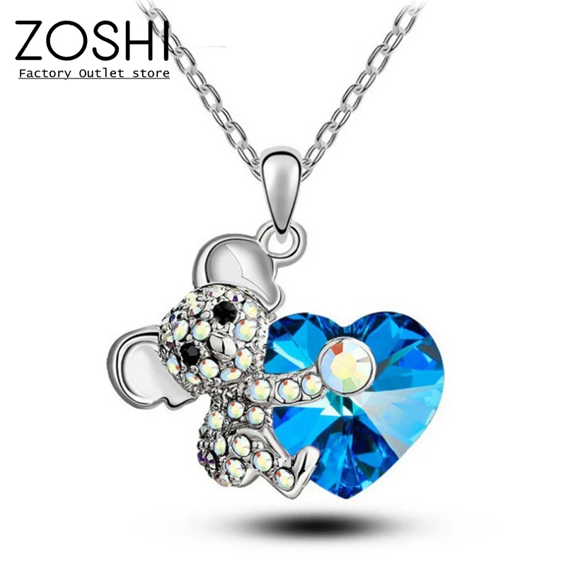 

ZOSH Crystal Diamond Koala Bear Heart Pendant Necklace Blue Crystal Shine Ladies Necklace Festive Banquet Jewelry Women's Jewelr