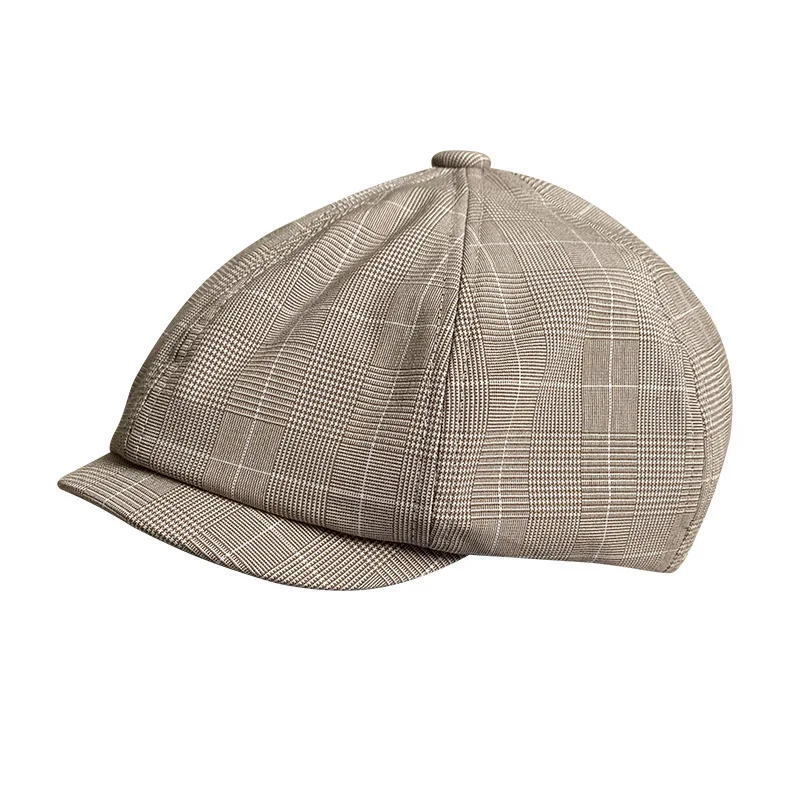 

Newsboy Hat Men Grey Plaid Cotton Flat Caps Women Men British Painters Hat Soft Spring Summer Autumn Berets Octagonal Cap BJM79