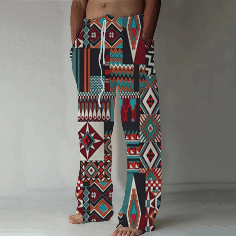 

2023 Spring and Autumn Season Straight Men's Pants 3D Printed Elastic Drawstring Front Bag Beach Leisure Various Pattern Styles