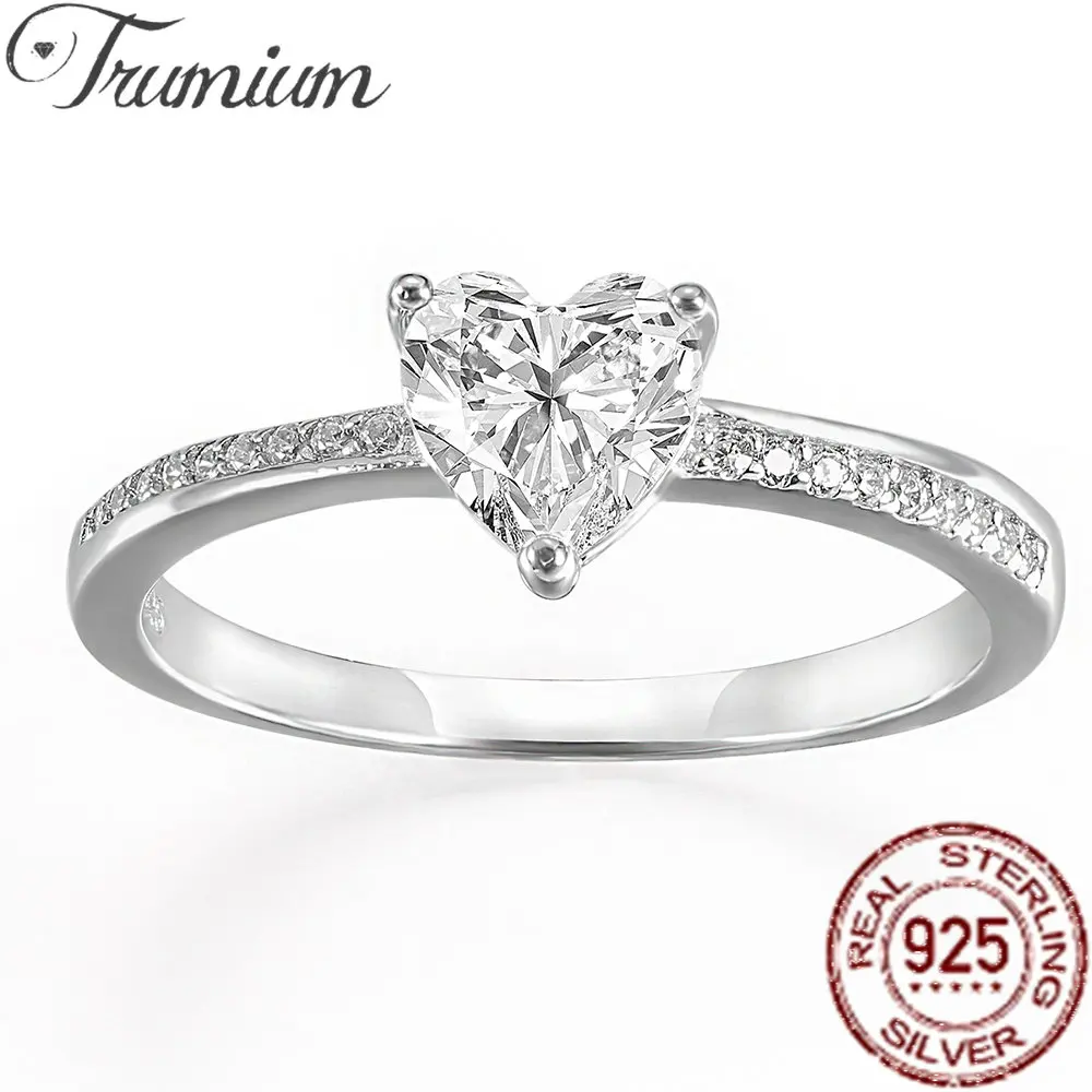 

Trumium 925 Sterling Silver Romantic Love Ring for Women White Shining 5a Zirconia Heart Stone Ring Girl Wedding Bridal Gifts