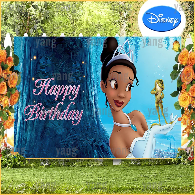 Disney Night Backdrop Baby Shower Princess Tiana and The Frog Firefly Girl Happy Birthday Party Banner Background Decoration