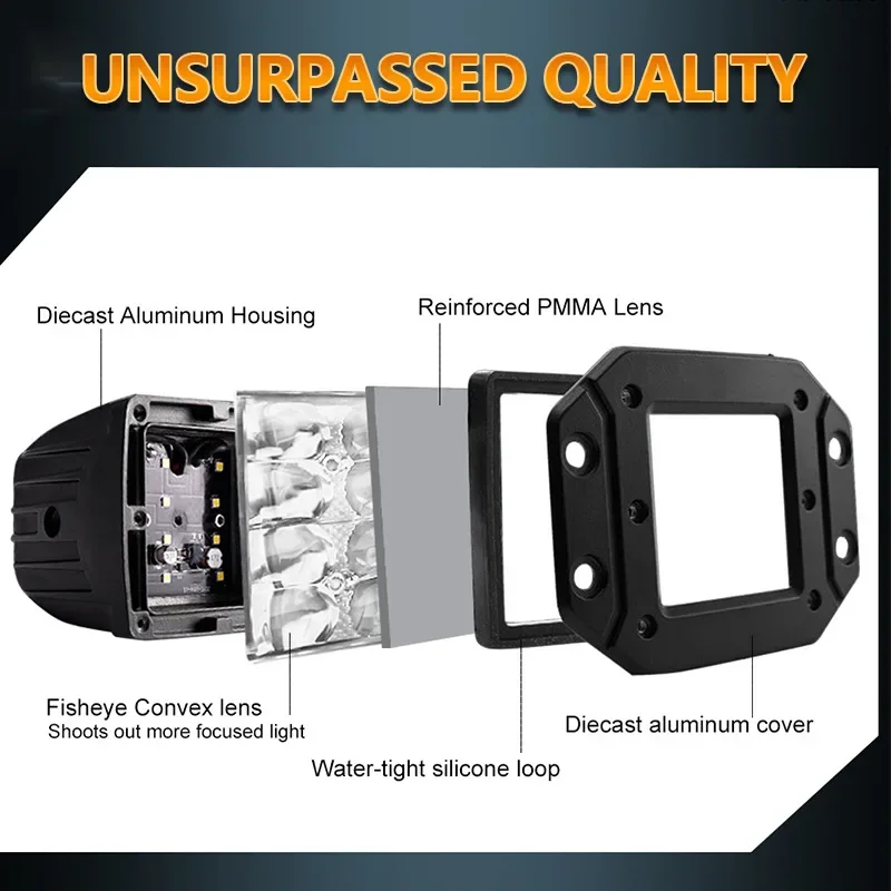 Рабочий фонарь Jeep Wrangler 5-дюймовая зеркальная панель 40 Вт для автогрузовика