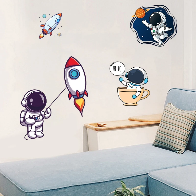 Наклейки на стену с мультяшным астронавтом для детской комнаты художественная