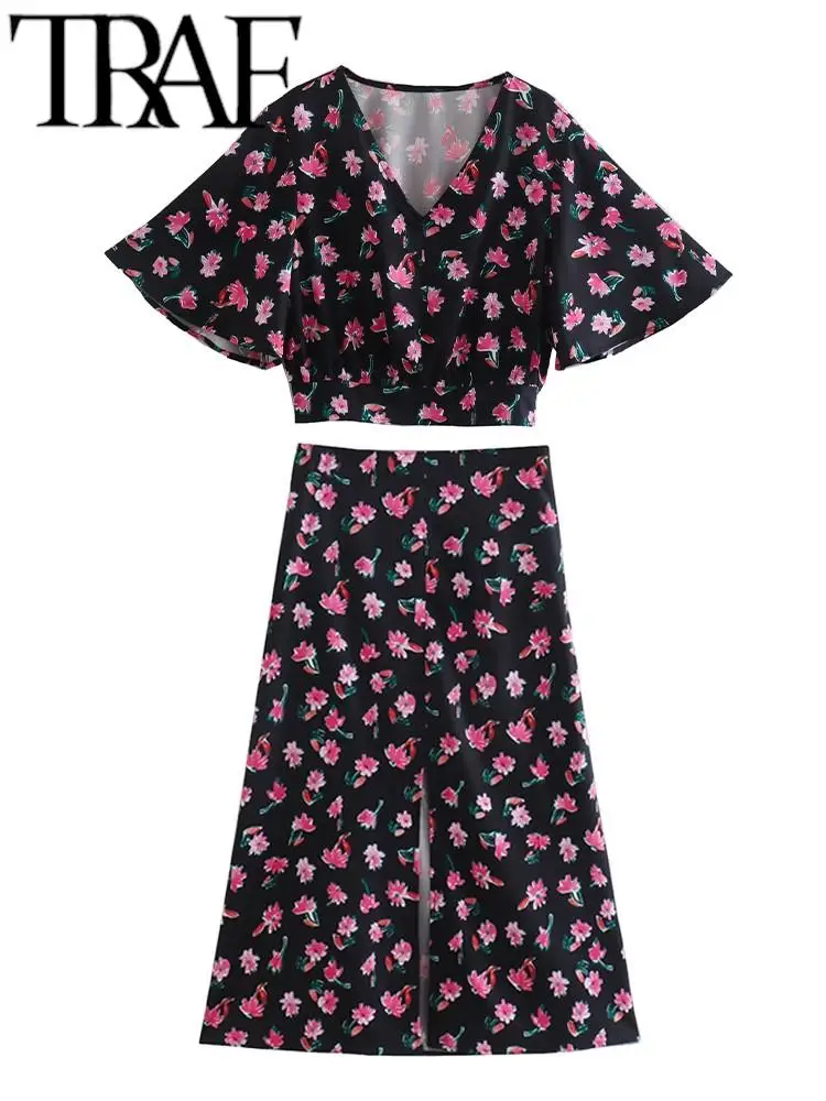 Костюм TRAF женский пляжный с коротким рукавом укороченный топ V-образным вырезом и