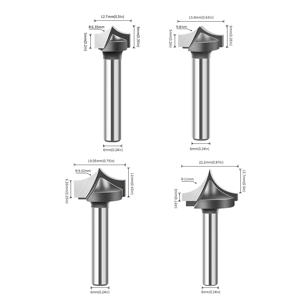 

4 шт., твердосплавные насадки для древесины, 6 мм, 1/4 дюйма
