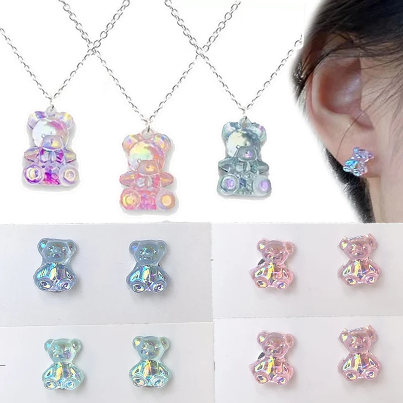 

2022 New Colorful Gummy Bear Pendant Necklaces For Women Girls Korean Cartoon Transparent Chain Necklace Jewelry on The Neck