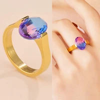 luxury gold color oval big crystal ring for women lady hot sale cubic zirconia rings fashion engagement wedding party jewelry