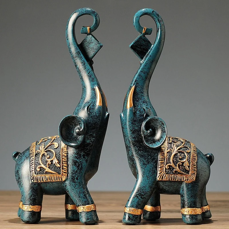 

Статуя слона из смолы 2 шт., элегантная статуя слона на удачу, статуэтка богатства на удачу, поделки, украшения для дома, Декор, подарок