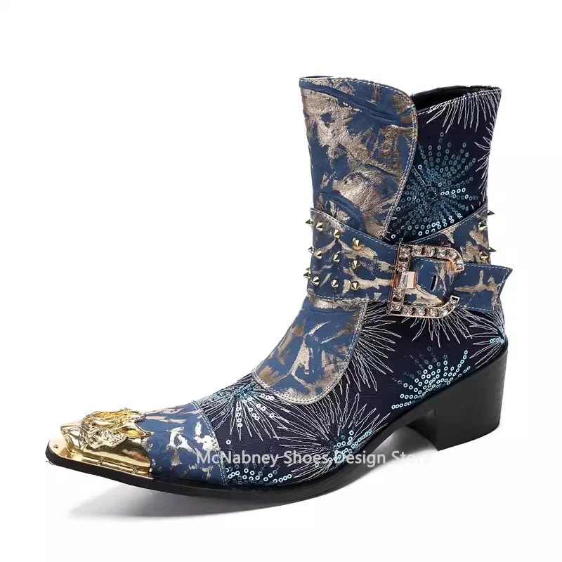 Блестящие мужские вечерние ботинки до середины икры модный дизайн челси на