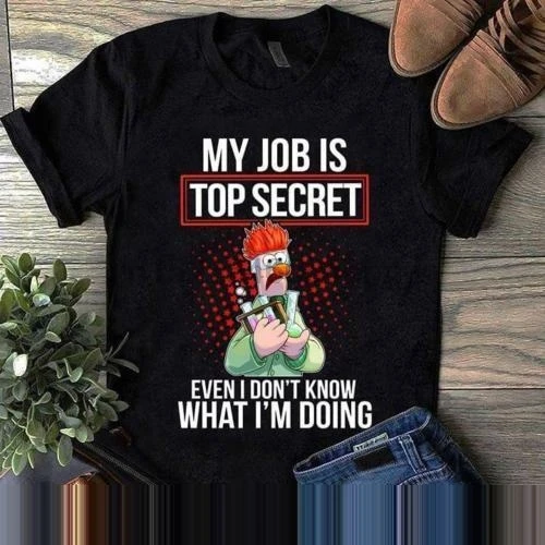 

Мужская черная футболка с надписью «Beaker (Muppet) My work Is Top Secret»