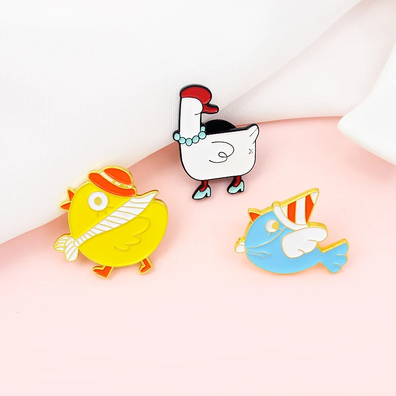 Булавки Большой Белый Гусь Леди Синяя Птица Голубь Чайка Цыпленок Забавные Броши