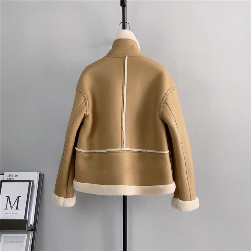 Кожаные пальто из натуральной овечьей шерсти женские зимние новые шикарные