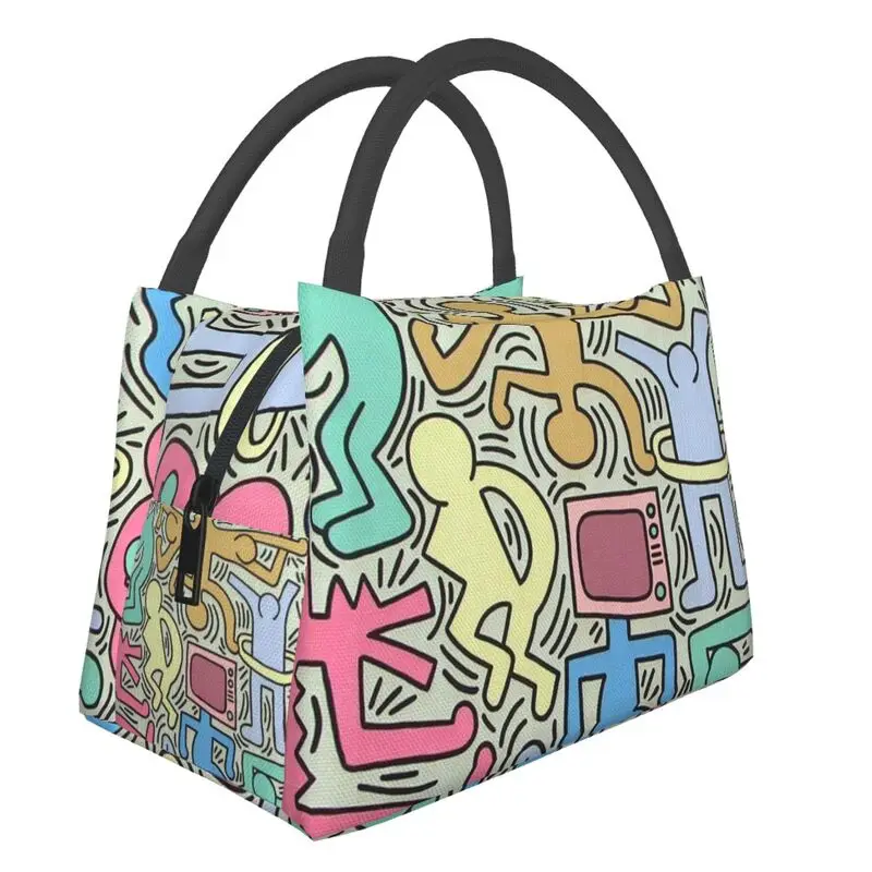 

Geometric Abstract Art Insulated Lunch Bag for Women Leakproof Keiths German Graffiti Thermal Cooler Lunch Box Work Picnic