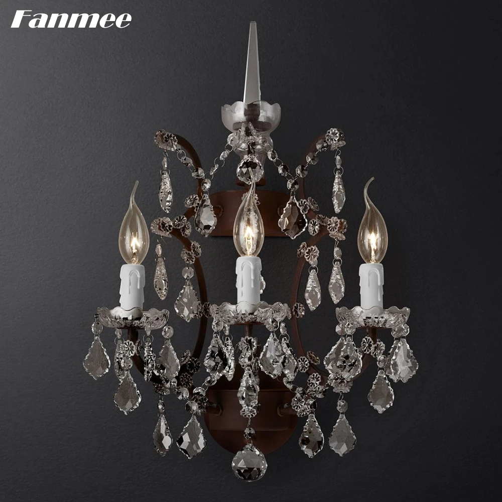 19th C. Бра Rococo из железа и хрусталя, классические настенные светильники в стиле рустик, для гостиной