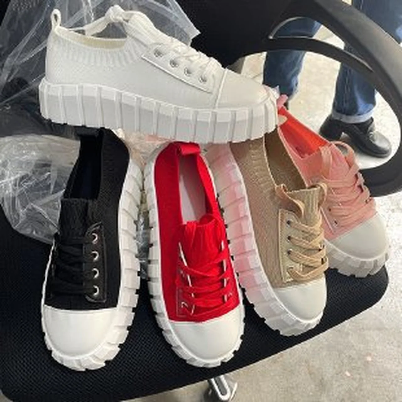 Women's sports shoes casual platform shoes vulcanized shoes 2022 autumn fashion knitted fabric black women's shoes plus size