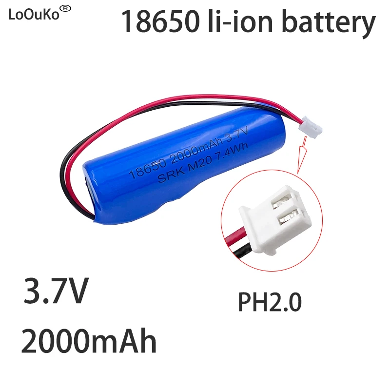 New 18650 Li-Ion Rechargeable 3.7V2000mAh Suitable For Toys, Shavers, Power Tools Etc Replacement Battery Socket XH2.54 Cable