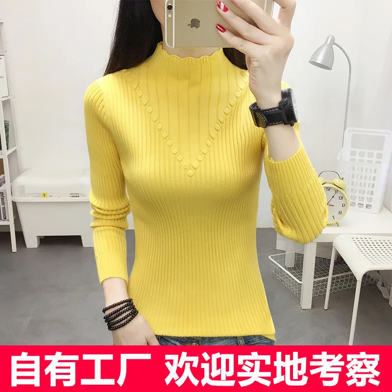 

Half high neck slim bottomed blouse women's 2023 autumn and winter new built-in Pullover long sleeve sweater women's foreign