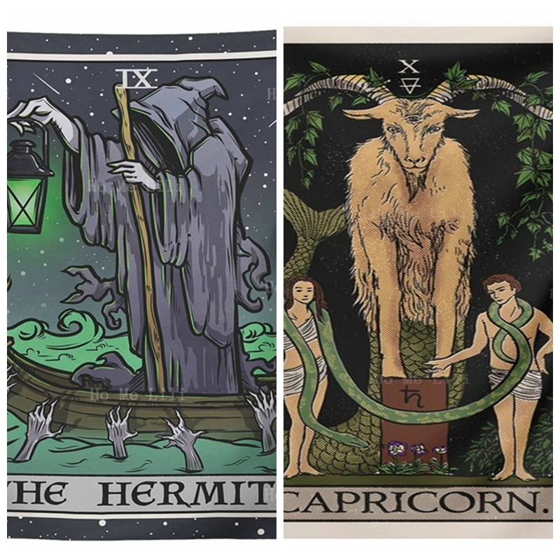 

The Capricorn Devil Hermit Tarot Card Tapestry Halloween Decor Grim Reaper Art Prints Gothic Witch Home Spooky Decoration