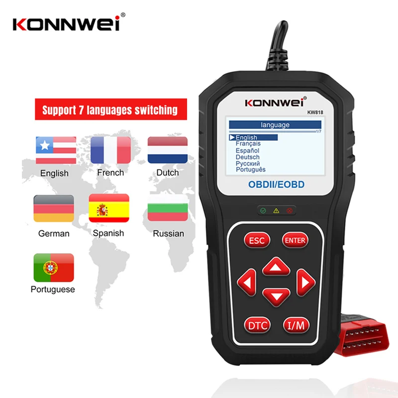 Автомобильный сканер KONNWEI KW818 OBD2, улучшенный автомобильный тестер батареи OBDII, диагностические инструменты, 12 В, инструмент для считывания кодов двигателя из фуалта