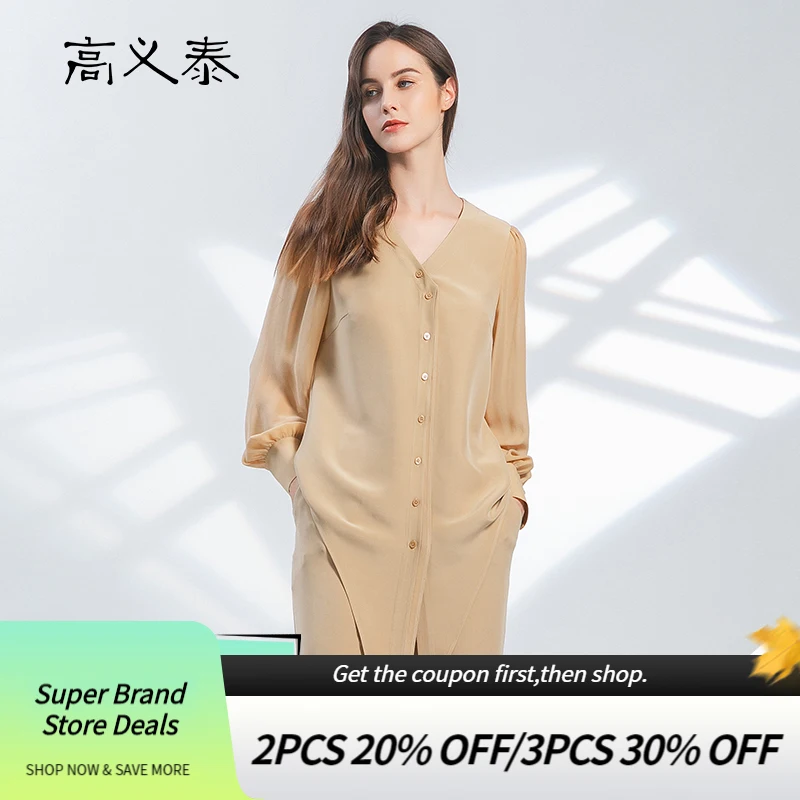 

Love Simple V-Neck Single Breasted Silk Solid Blouses Asymmetrical Hem Women Shirts Long Sleeve Office Ladies Tops New BY099