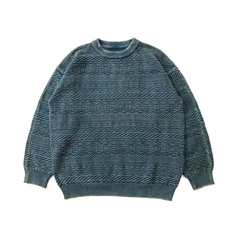 

Distressed Retro Washed Sweater Men Japanese Streetwear Fashion Loose Casual Vintage Knitted Pullovers Male Knitwear