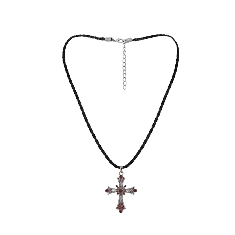 

Vintage Baroque Christian Necklace For Women Man Black Rope With Crystals Gothic Crucifix Symbol Unisex Jewelry