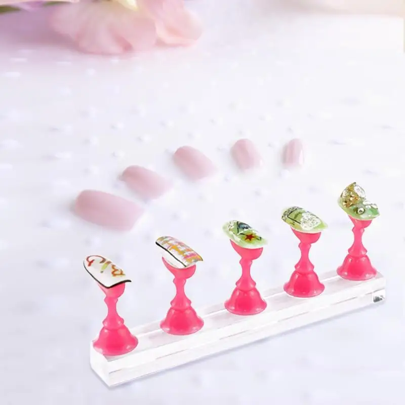 

1Pc Fake Nails Art Display Chess Board Magnetic Stand + 5 Tips Practice Training Holder Set Polish Gel Color Chart Manicure Tool
