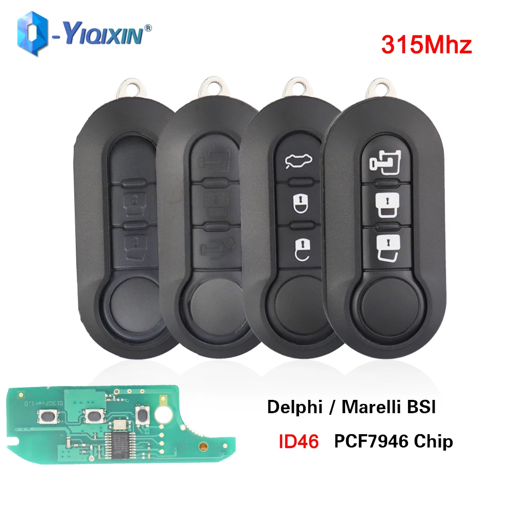 

YIQIXIN 315 МГц Delphi Система Авто Fob для Fiat 500 500L Punto Florino Doblo Qubo MPV Filp автомобильный смарт-ключ дистанционного управления 2/3 кнопки ID46