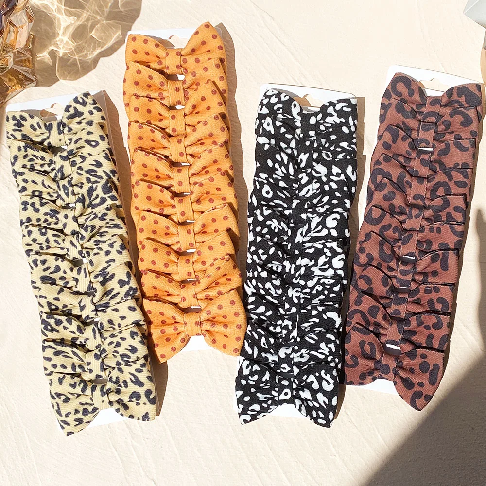 

Заколки для волос с бантом для девочек, зажимы с леопардовым принтом в клетку, Детские аксессуары для волос, 10 шт./компл.