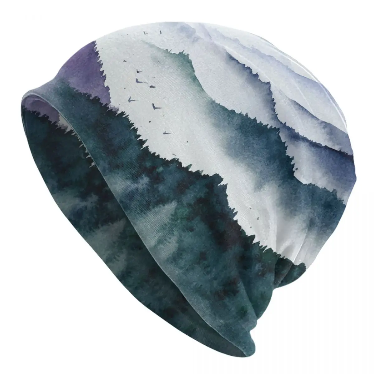 

Forest Landscape Slouchy Beanie With Mountains Birds And Fog Skullies Monochrom Painted Watercolor Beanies Caps Hat Gifts