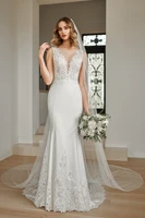 2023 mermaid wedding dresses sheer neck sleeveless bridal gowns with lace buttons back sweep train women wear trumpet vestidos
