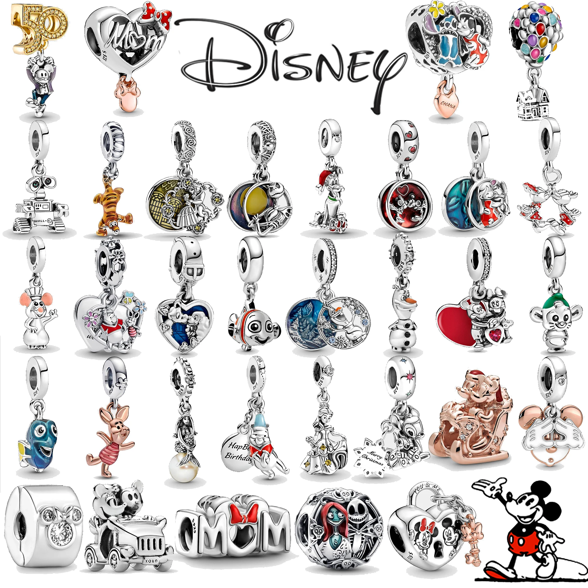 Disney Mickey Minnie Winnie Princess 925 Silver Charm Pendant Beads Fit The Original Pandora Bracelet Diy Fashion Jewelry Gift