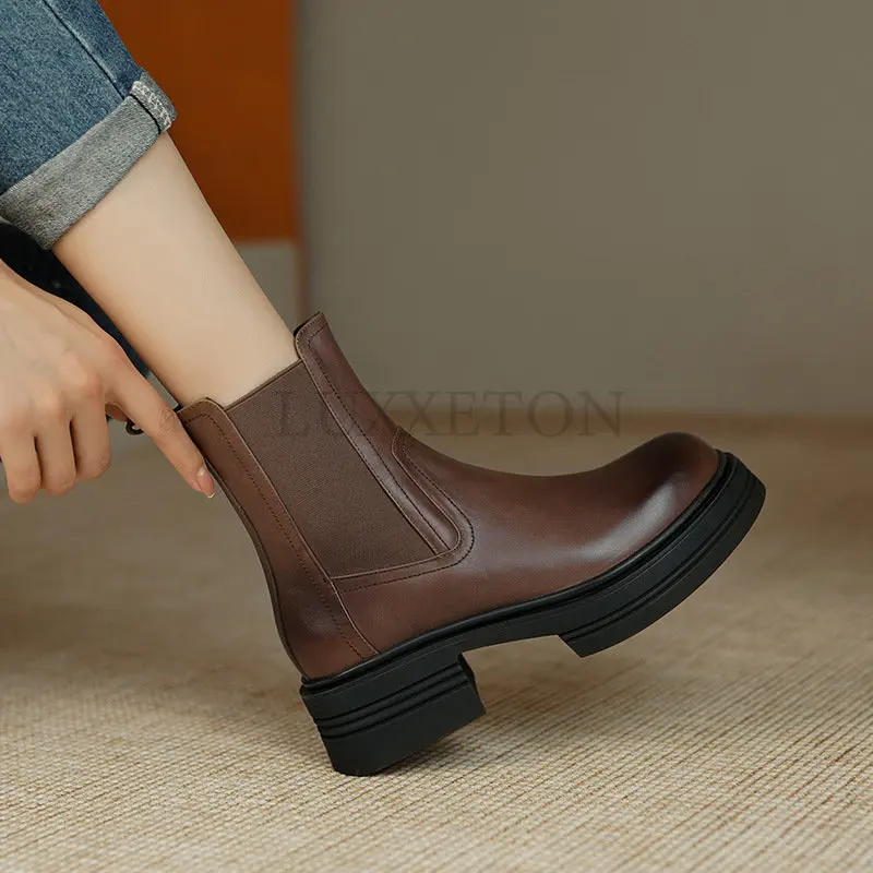 

Женские зимние ботинки на массивной подошве, ботильоны для женщин, ботинки челси, повседневная черная обувь, роскошные Брендовые женские бо...