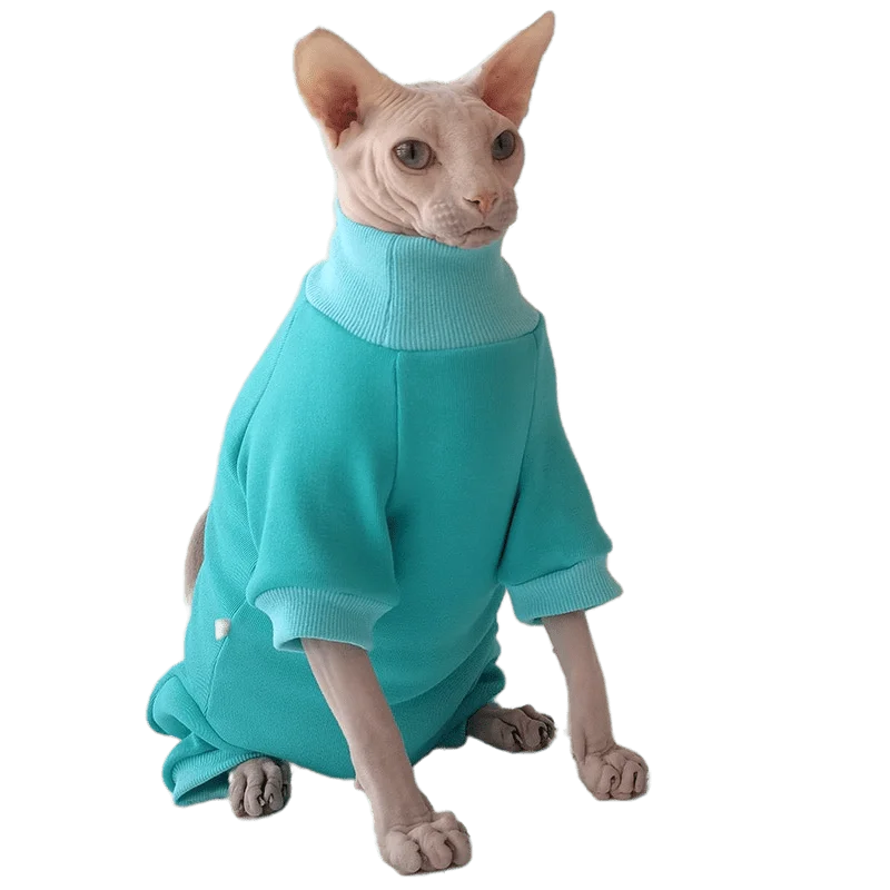 

Winter Velvet Belly Protection Four-legged Sphynx Clothing Sphinx Hairless Cat Jumper Devon Rex Clothes Stretchy Kitten Outfits