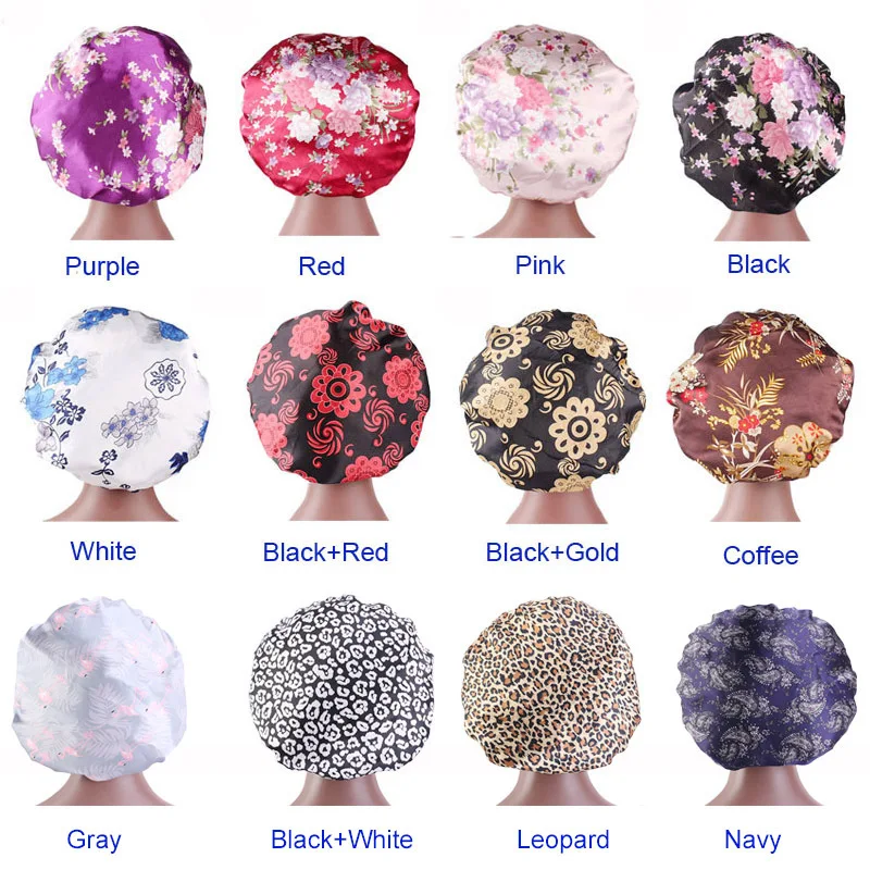 

2022 NEW Unisex Adults Satin Nightcap Wide-brimmed Floral Men Women Sleeping Cap for Spring Autumn Winter