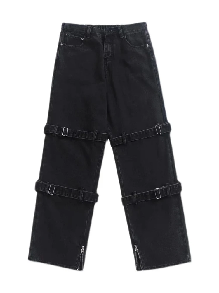 Four Seasons Hip Hop Jeans Men Fashion Pocket Blue/Black Loose Jeans Men Street Loose Hip Hop Straight Cargo Pants Men Trousers