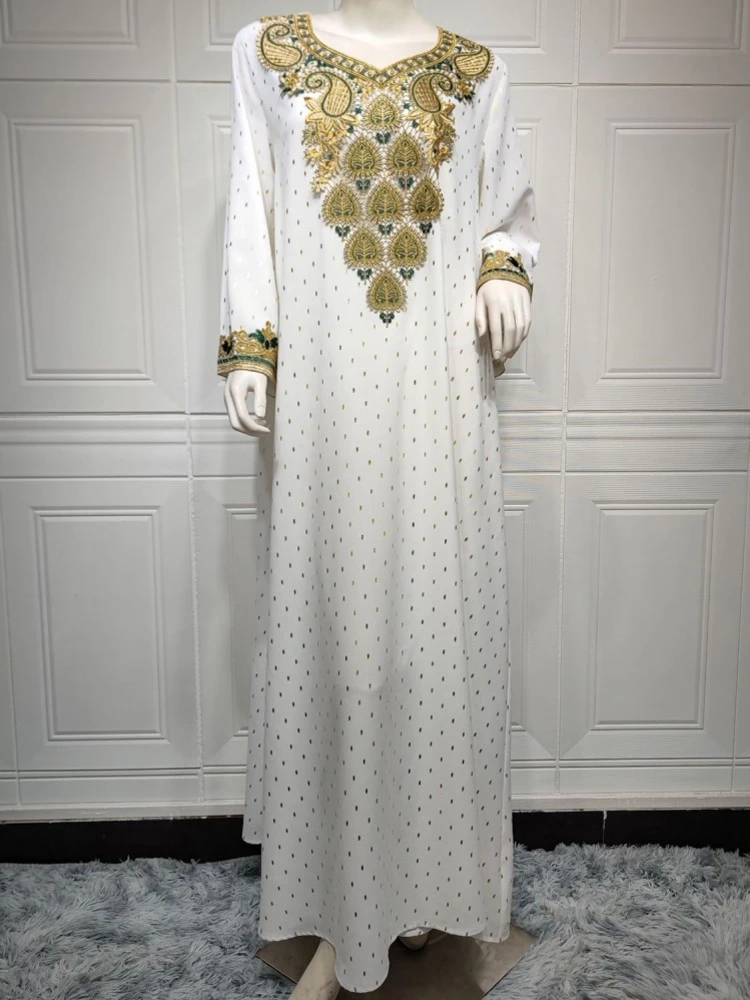 Muslim White Dress Evening Gowns Dubai Turkey Women Long Sleeve Kaftan Abayas 2023 Eid Mubarak Islamic Clothing Sequin Boubou