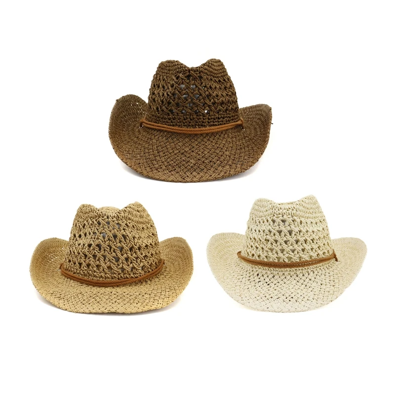 

28TF Summer Hat Hollow out Cowgirl Hat Unisex Wedding Party Photo Costume Props
