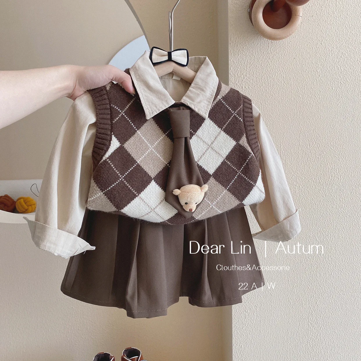 

Children's Spring Autumn Clothes Outfits Korean Jk Uniform Suit Boys and Girls College Style Shirt Vest Pleated Skirt 3Pcs Sets