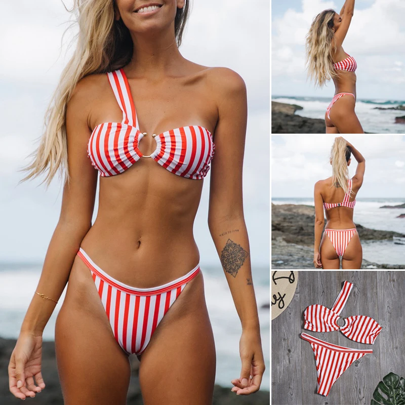 

Two Piece Swimsuit for Women Sexy One Shoulder Bikini Thin Beach Bathing Suit SAL99