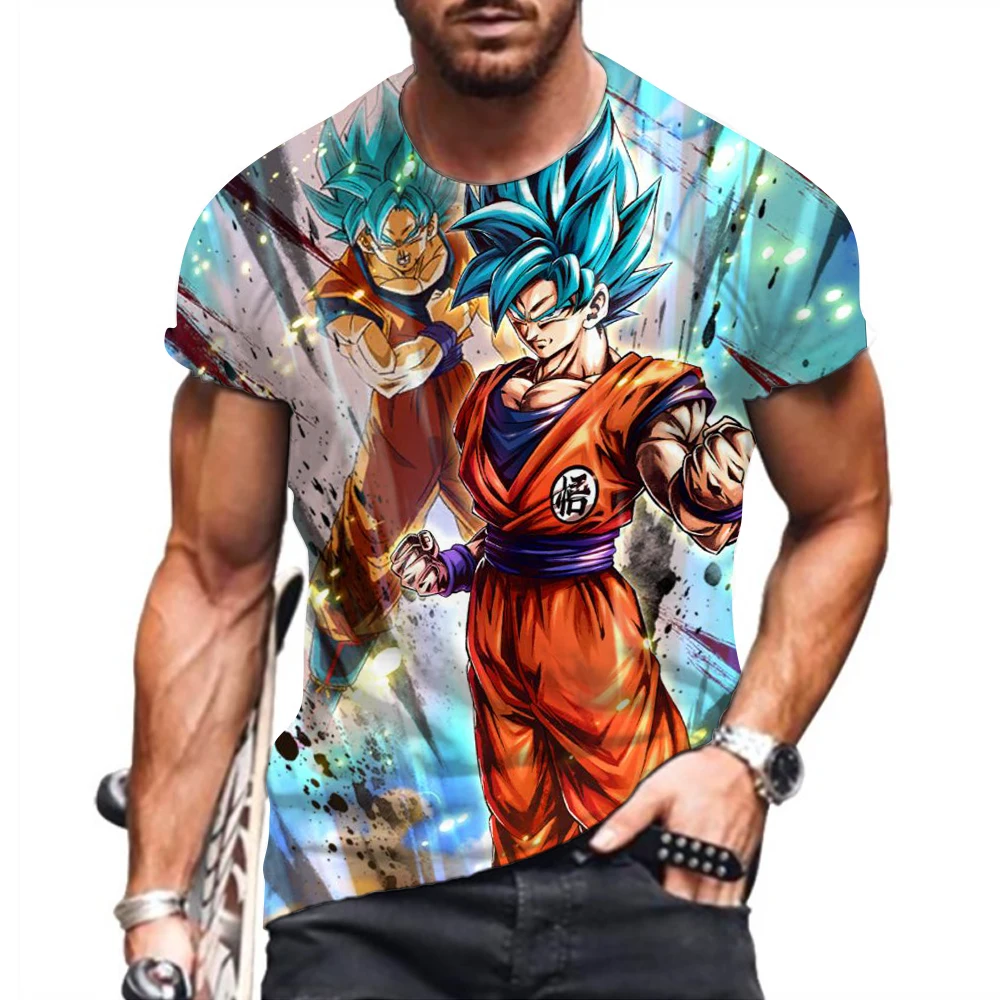 

High Quality Men T-shirt Streetwear Goku Crew Neck Anime Clothes 2022 Oversized Summer Dragon Ball Z Vegeta Essentials Tops Coo
