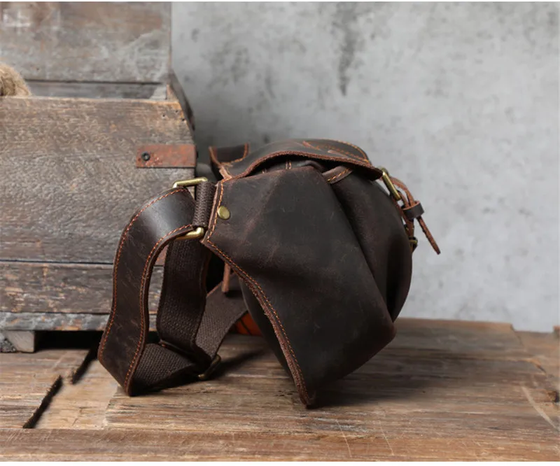 Vintage real leather men's multifunctional chest bag fashion designer natural crazy horse cowhide waist bag luxury shoulder bag
