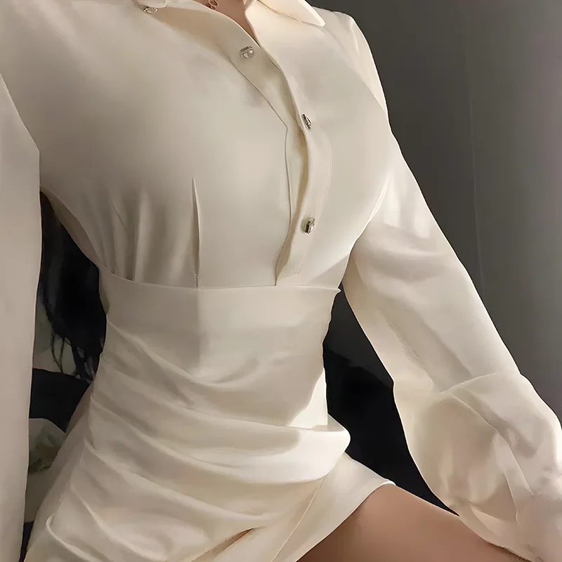 

NXPN Over 30 Years Old Luxury Summer Vintage Satin Evening Dress Long Sleeve Short Dresses Chic And Elegant Office Outfits Women