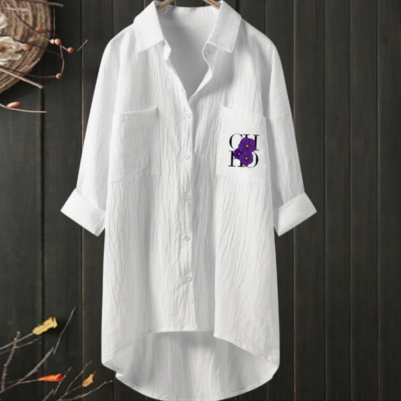 Рубашка женская универсальная с длинным рукавом и карманами