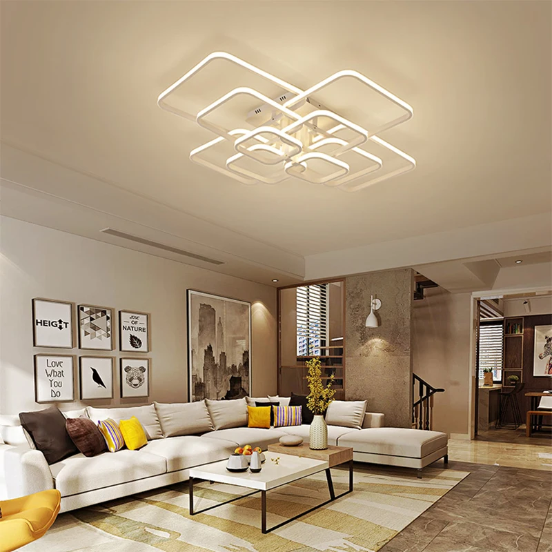 

Post-modern New Design Luxury Square Rings Aluminum Lighting Living Room Lobby Hotel Study Decorate Led Ceiling Chandelier Lamps