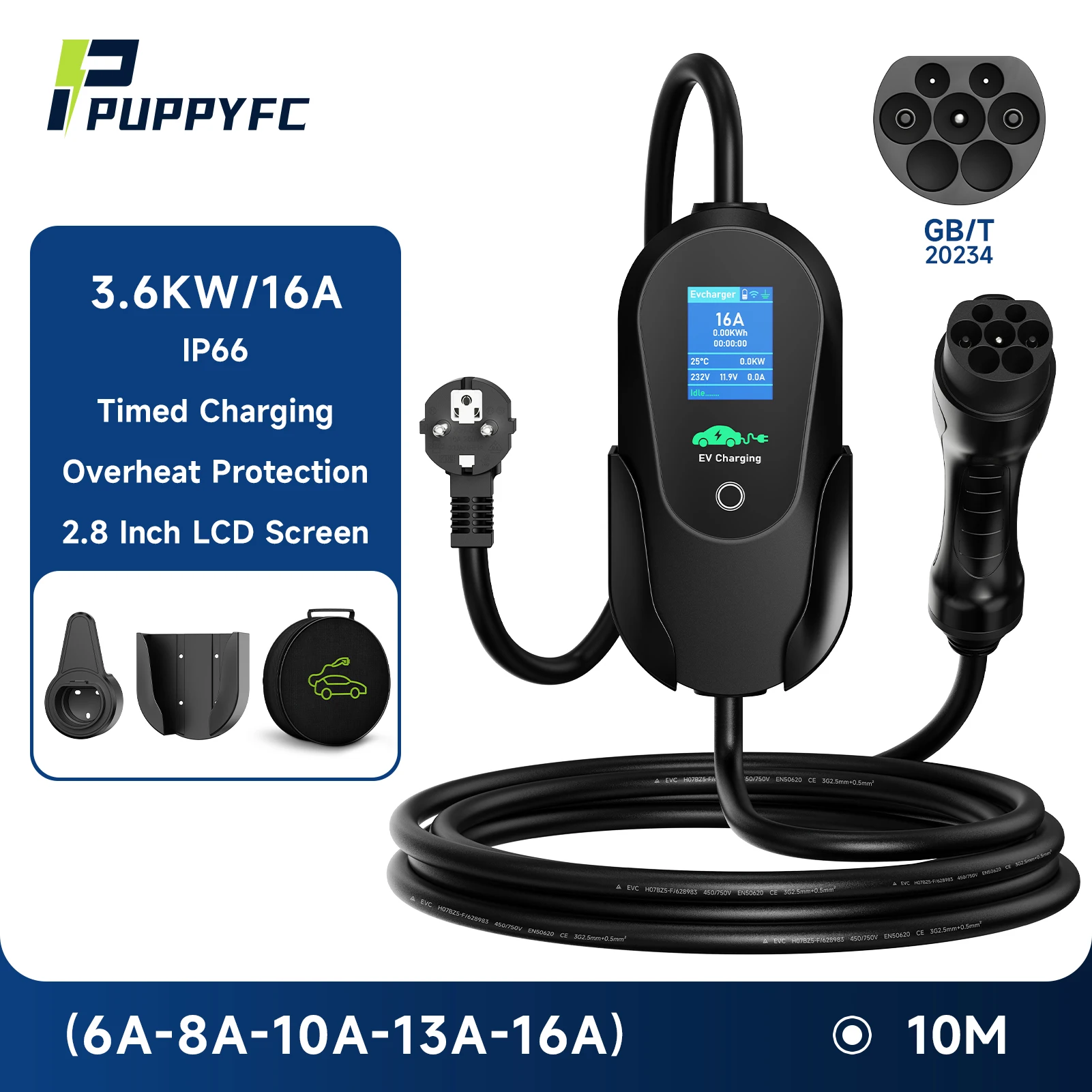 

Puppyfc Type1 Wi-Fi зарядное устройство для электромобиля 3,6 кВт 16A 1-фазный тип 2/штекер БТ портативное зарядное устройство для электромобилей с быстрой зарядкой Wallbox с кабелем
